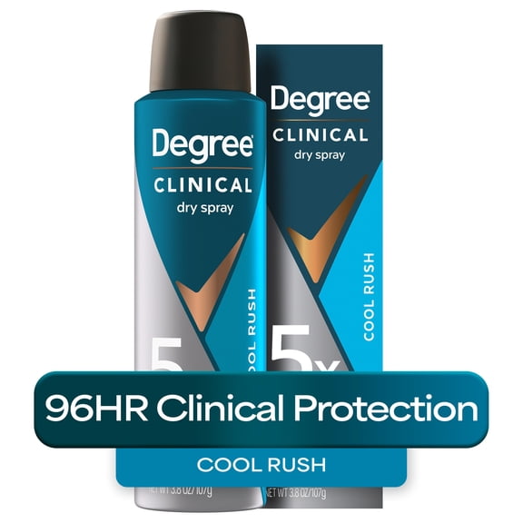Degree Clinical Strength Antiperspirant Deodorant 96-Hour Sweat and Odor Protection Cool Rush Dry Spray 5x Types of Sweat, 3.8 oz