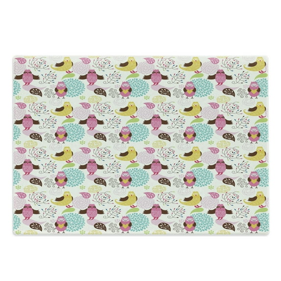 Nursery Cutting Board, Happy Cartoon with Abstract Birds Floral Composition Colorful Image, Decorative Tempered Glass Cutting and Serving Board, in 3 Sizes, by Ambesonne