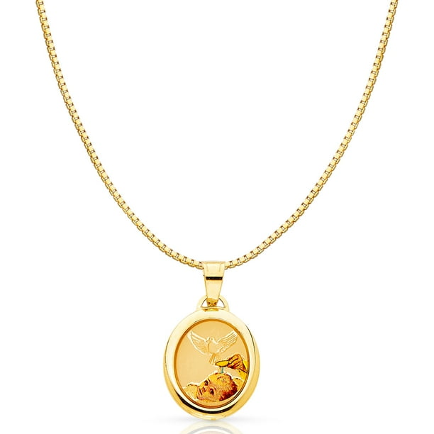 Ioka 14K Yellow Gold Baptism Enamel Picture Religious Charm Pendant