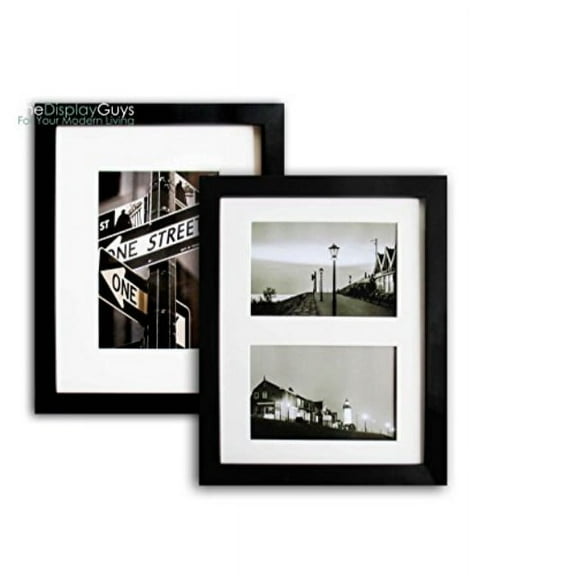 The Display Guys 2pcs 8x10 inch Matte Black Pine Wood Photo Frame, Real Glass,Luxury Made Affordable, With White Core Mat Boards