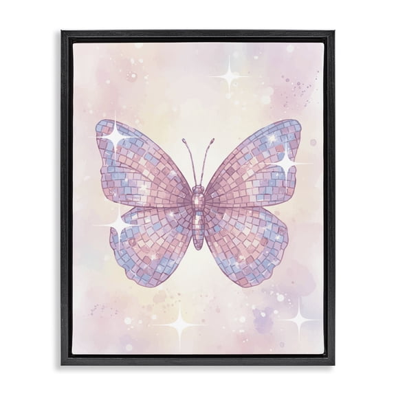 Stupell Industries Eclectic Delicate Disco Butterfly Black Floating Frame Canvas Art, 17 x 21, by Lil' Rue