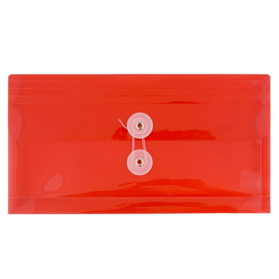 JAM Paper Plastic Envelopes with Button & String Tie Closure, #10 Business Booklet, 5 1/4 x 10, Red, 3/pack