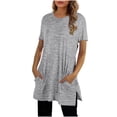 thumbnail image 1 of Birdeem T-Shirt Mode Femme Col Rond Uni avec Poche Manches Courtes Blouse Ample, 1 of 1