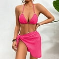 thumbnail image 2 of UTSJKR Women's 3 Piece Swimsuits Sexy Halter Triangle String Bikini Set with Beach Skirt Cheeky High Waisted Bathing Suit Hot Pink S, 2 of 6