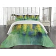 thumbnail image 2 of Ambesonne Abstract Quilted Coverlet 3 Pcs, Spring Flowers, Queen Size, Green Yellow, 2 of 4