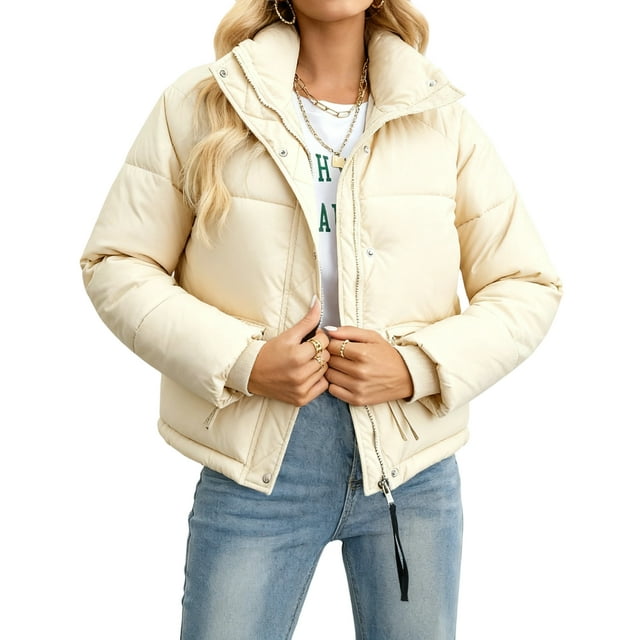 Women's Short Puffer Parka, Heavy Weight Oversized Hooded Down Alternative, Maximum Warmth for Subzero Temperatures & Winter CommuteWhiteL
