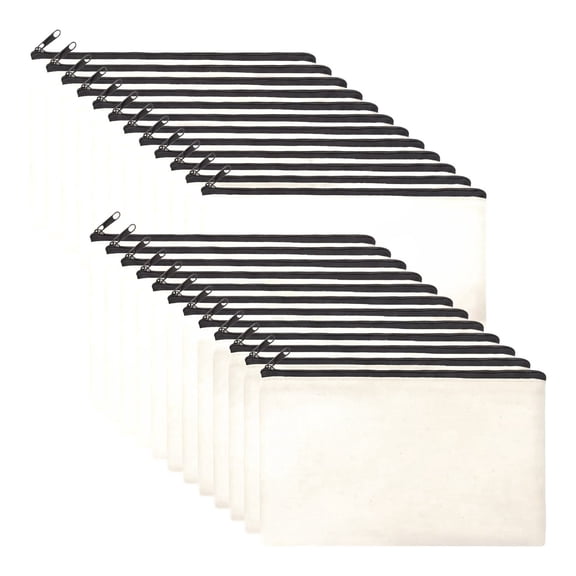 24 Pack 8.3x5 Inch Off White Cotton Canvas Storage Pouches, Zipper Makeup Bags For Travel, Stationery And Daily Organization