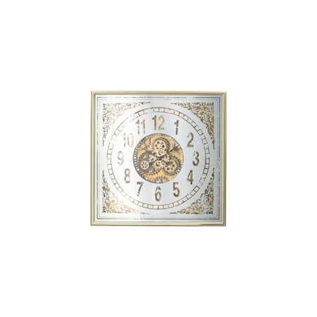 Beachy Mirrored Wall Clock - Gold Gear Clock with Floral Accent - Modern Home Decor