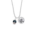 thumbnail image 2 of Delight Jewelry Silvertone Hot Blue Dots on Black Spinner Silvertone Script Initial Disc - R - Charm Necklace, 20"+3", 2 of 4