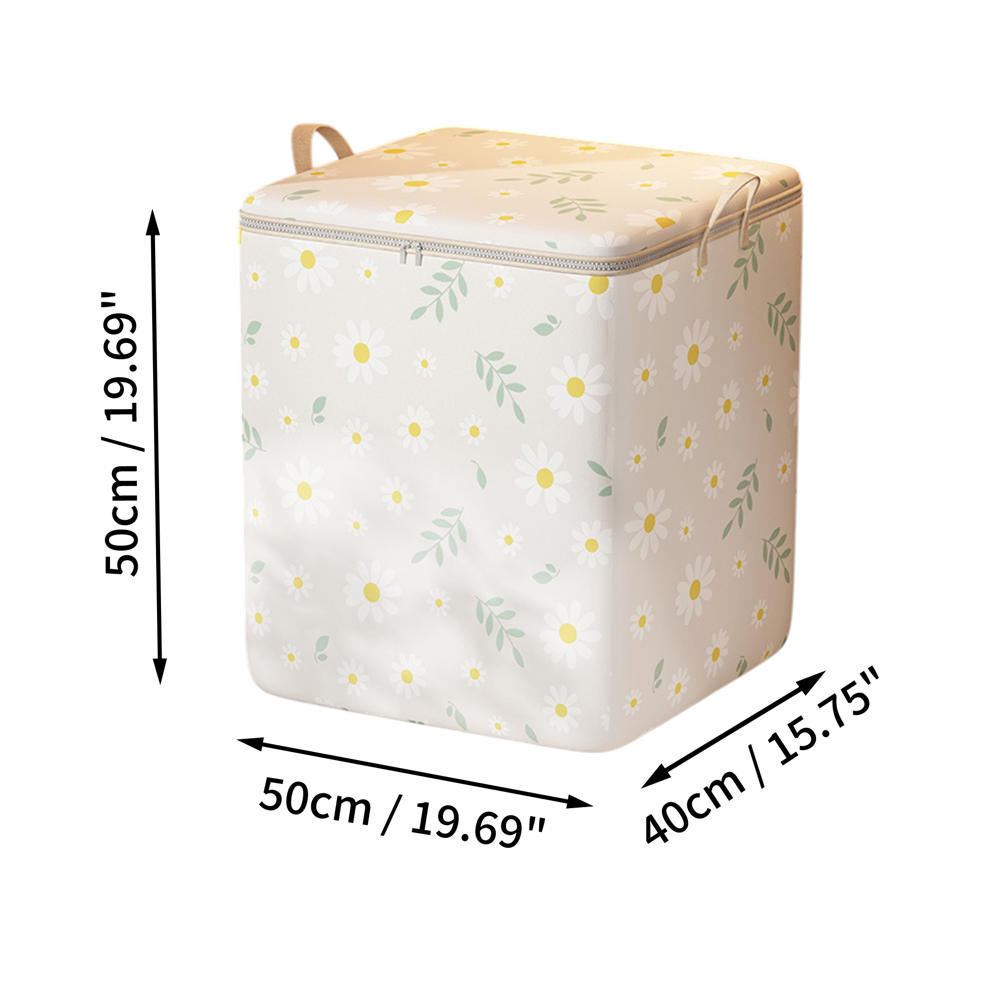 Unique Bargains Daisies Pattern Storage Bag Storage Bins 1 Pc Beige 19.69"x15.75"x19.69"