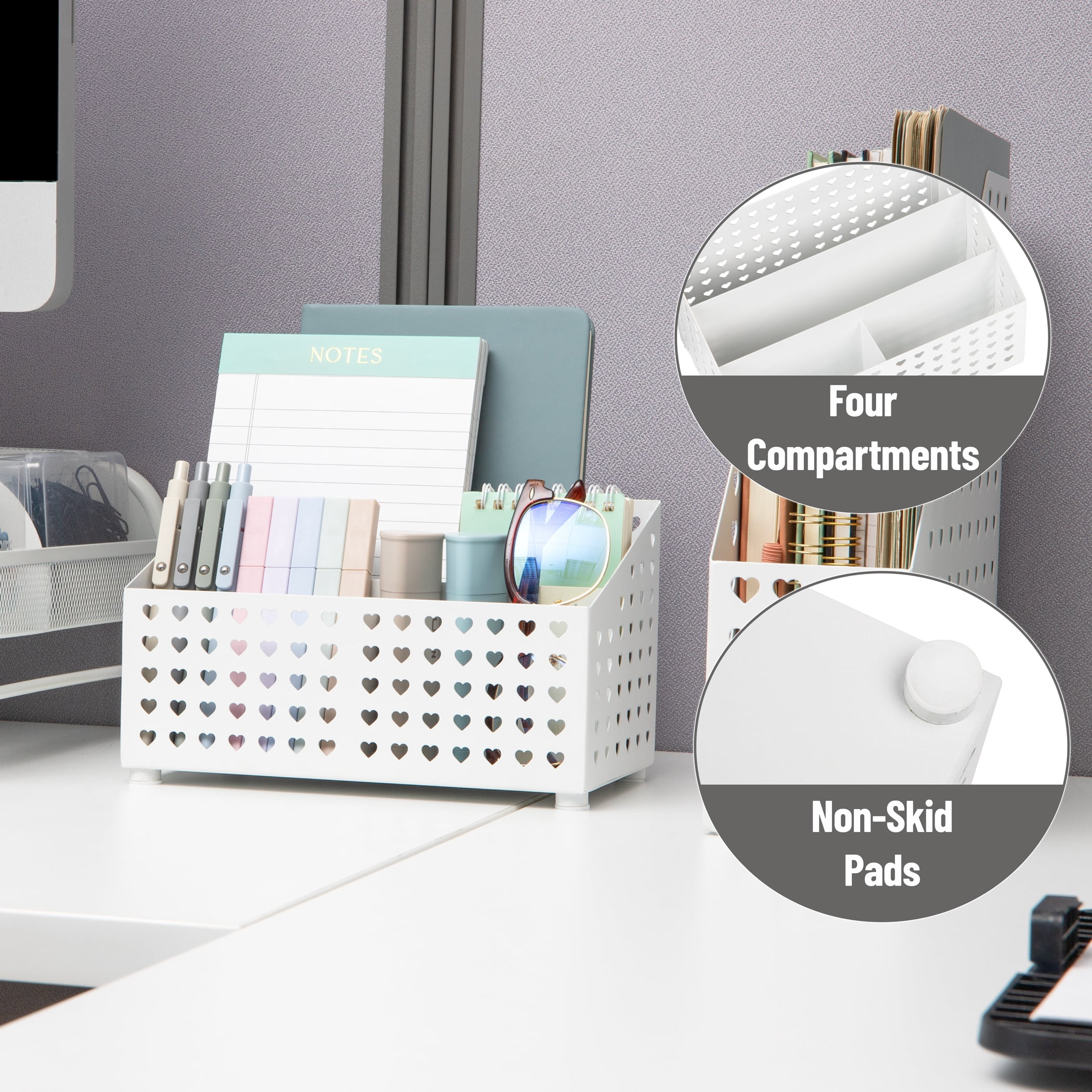 Mind Reader White Metal Desktop Organizer with Heart Design