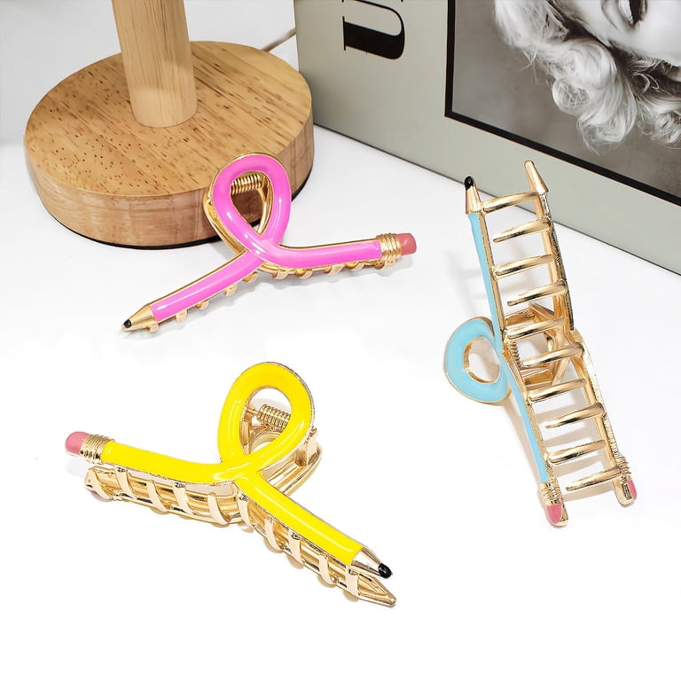 ❤️3 PENCIL HAIR CLAW BACK TO SCHOOL ACCESSORIES BARRETTE HAIR CLIP Amazon.com : Yuxung 3 Pcs Teacher Gifts Teacher Hair Clips  main image 3