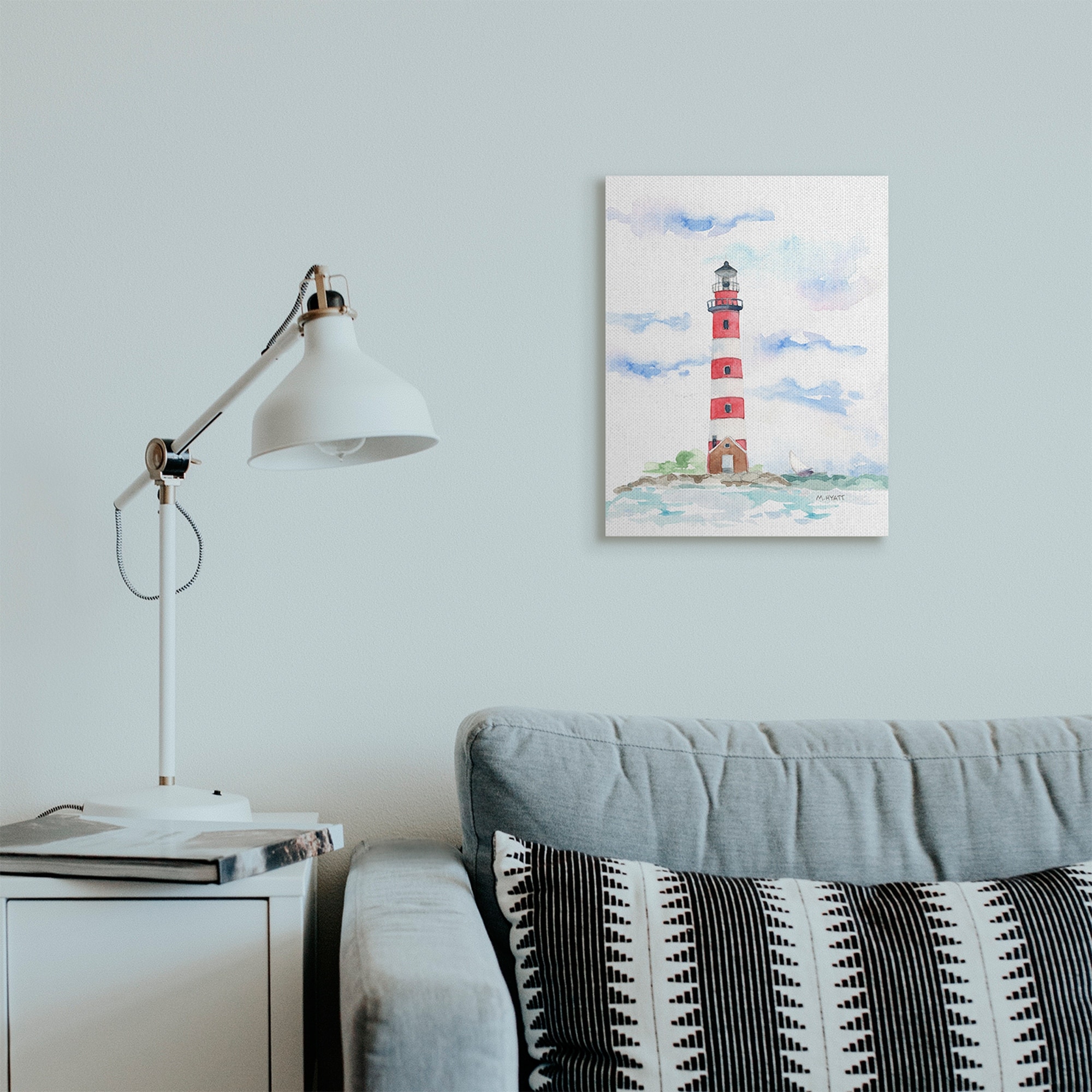 Stupell Industries Red Stripe Lighthouse Soft Coastal Landscape Canvas Wall Art, 16 x 20, Design by Melissa Hyatt LLC
