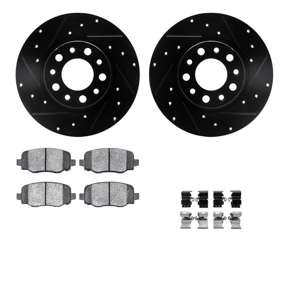 Dynamic Friction Company Rear Brake Rotors-Drilled and Slotted-Black with 5000 Advanced Brake Pads includes Hardware 8512-42045