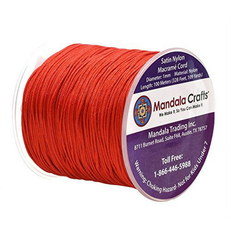 Mandala Crafts Nylon Satin Cord, Rattail Trim Thread for Chinese Knotting,  Kumihimo, Beading, Macramé, Jewelry Making, Sewing (1mm, 109 Yards, Red)