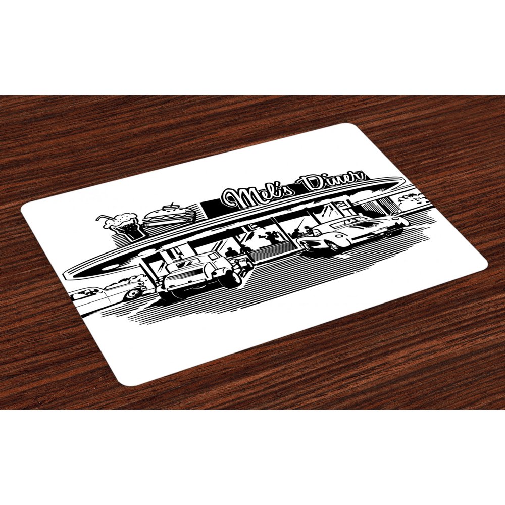 Retro Placemats Set of 4 Nostalgic Illustration of Retro Diner
