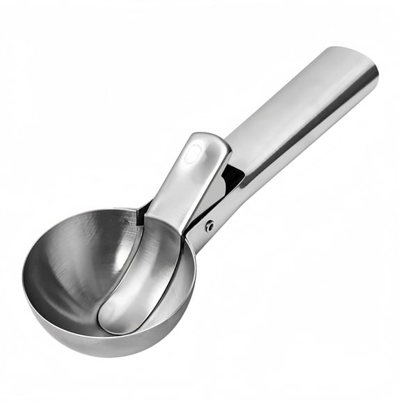 Large Stainless Steel Ice Cream Scoop with Trigger, 19cm Ergonomic Fruit Baller Scooper, Non-Stick Melon Baller Spoon for Ice Cream Fruit Dessert (Silver)