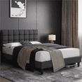 thumbnail image 2 of Fullfurnique Upholstered Platform Bed Frame with Square Tufted Headboard, Queen, Dark Gray, 2 of 9