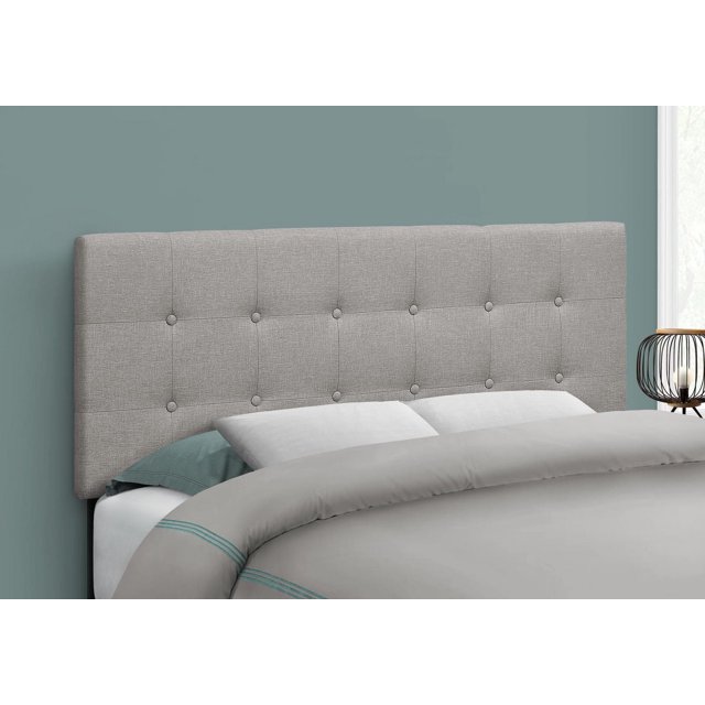 Monarch Specialties Bed, Headboard Only, Full Size, Bedroom, Upholstered, Linen Look, Grey, Transitional