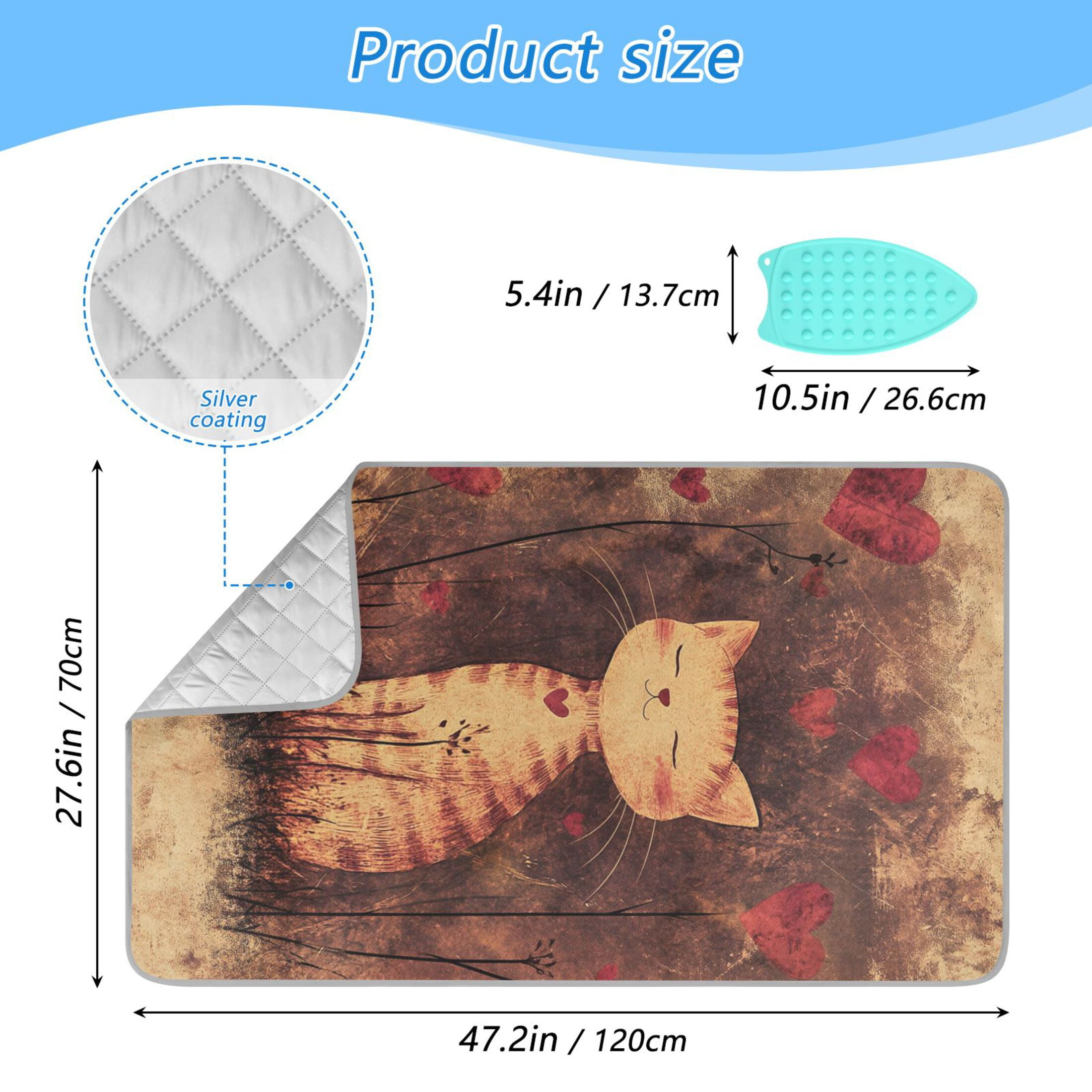 Cute Cat Vintage Ironing Mat Blanket for Table Top Travel Portable Ironing Board Pad 47.2x27.6 Inch