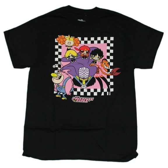 Powerpuff Mens T-Shirt - Girls & Mojo Jojo in Checkered Frame
