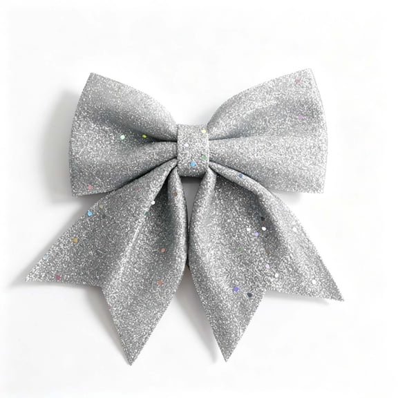 Christmas Velvet Bow Ornament Silver Decorative Bow for Tree, Gift Wrapping, Wreaths, Holiday Hanging Decoration Medium