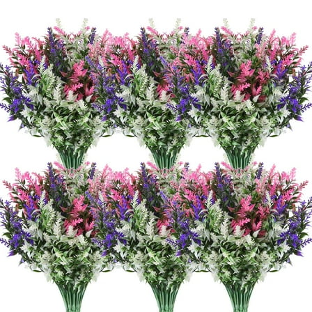 FGY 12 Bunches Artificial Flowers Outdoor Artificial Flowers Fake Lavender for Garden Window Box Indoor Decor (Multicolor)