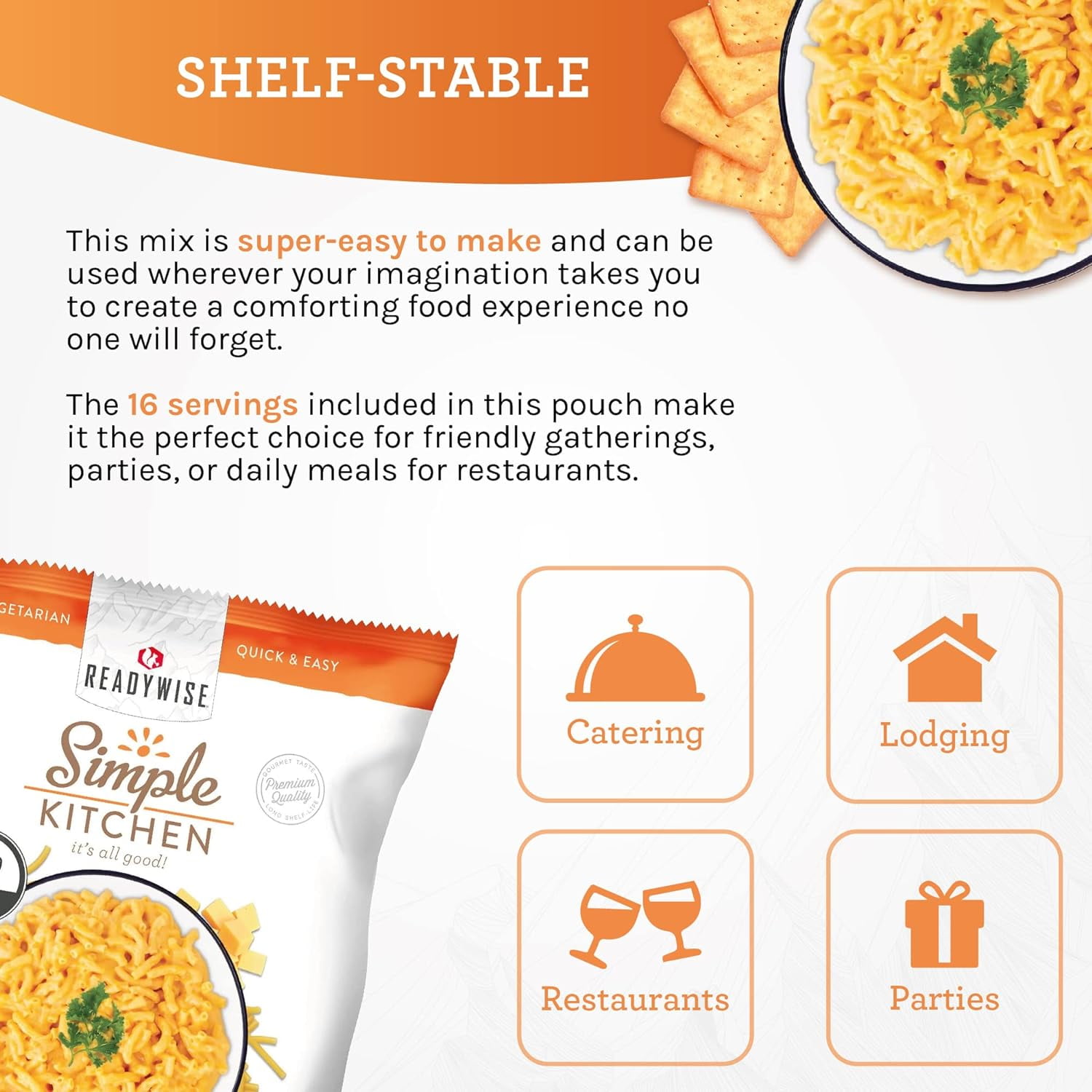 ReadyWise Simple Kitchen Chef Quality The Ultimate Macaroni & Cheese, Great for Events, Meal Prep, or Everyday Use, Vegetarian and Gluten-Free, Pack of 4