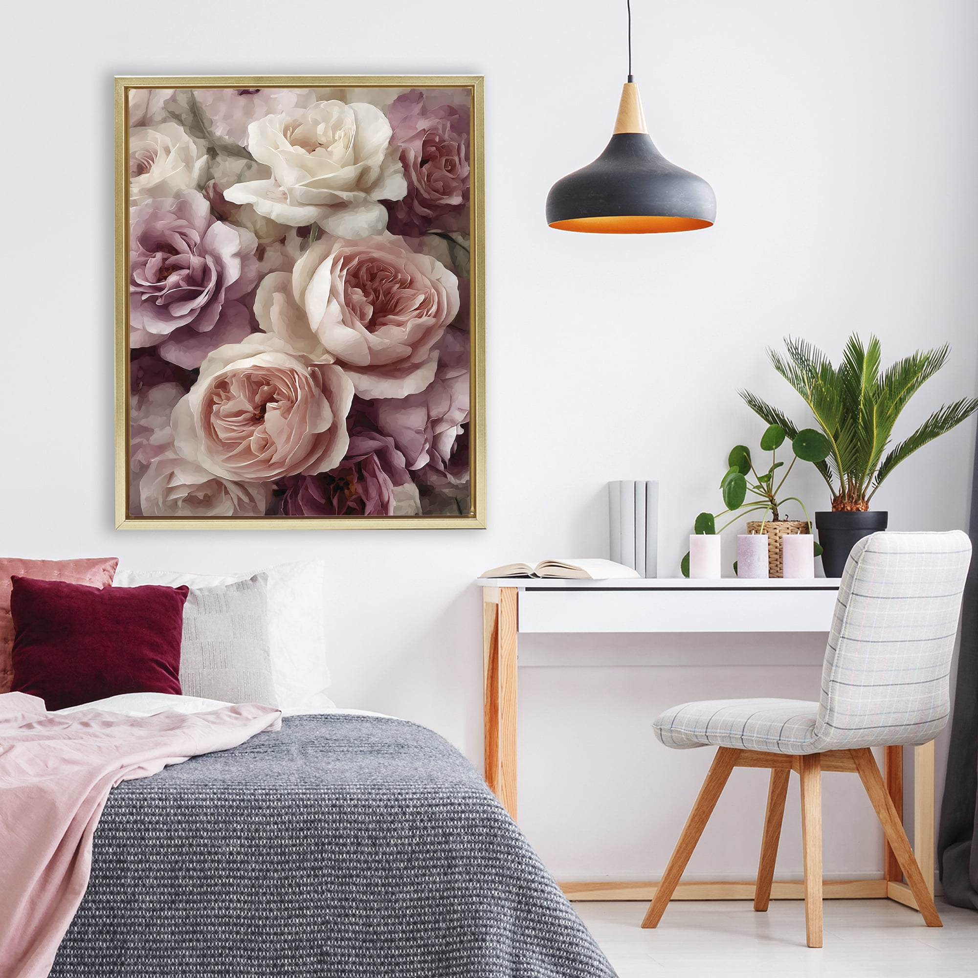 Stupell Industries Sweet Roses in Blush Pink Gold Framed Floater Canvas Wall Art, design by Franklyn Gregory