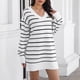 thumbnail image 2 of Vestido A Rayas De Manga Larga Con Cuello En V Tejido Suelto Mini Suéter Casual Vestido De Mujer Blanco Y Negro Rayas Negras L, 2 of 6