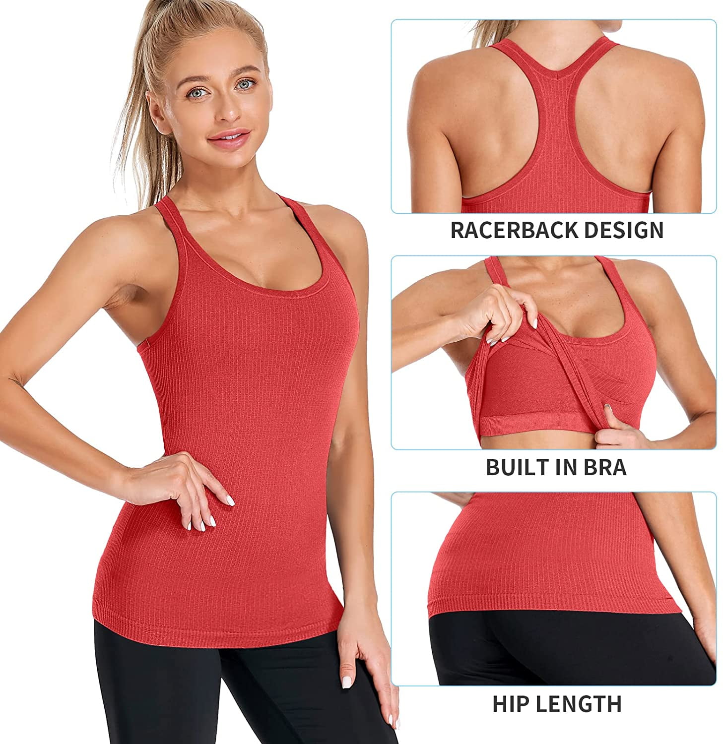  Colorfulkoala Women's Dreamlux Ribbed Racerback Workout Tank  Tops with Built-in Shelf Bra Padded Yoga Camisole(XS, Faded Denim) :  Clothing, Shoes & Jewelry