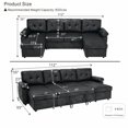 thumbnail image 5 of Muumblus 112" U-Shaped Sectional Sofa Bed with Dual Storage Chaises, Convertible Sleeper Sofa for Living Room, Black Faux Leather, 5 of 5