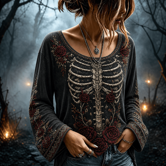 Womens Graphic Tee Halloween Skeleton Bell Sleeve Crewneck Tops