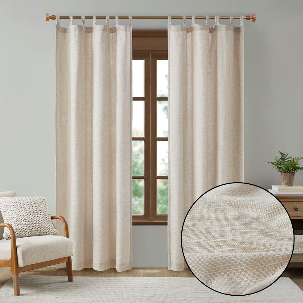 MAYEERTY Faux Linen Curtain Panel - Tab Top, Fleece Lined, Single