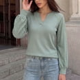 thumbnail image 2 of StSilkitty Loose Casual Sweatshirt Eyelet Long Sleeve V Neck Sweatshirts Solid Color Fashion Comfy Pullover Shirts, 2 of 9