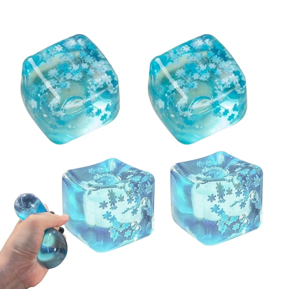 HYCSC Ice Cube Squishy Toy, Stress Cube - Ice Cube Stress Balls with Snowflakes Inside, Slow Rising Ice Cube Stress Balls for Adults Kids(4 Pcs)