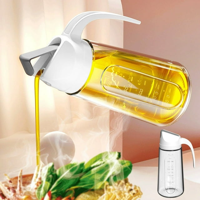Hxlamzoo Olive Oil Dispenser Bottle Leakproof Glass Oil Container With Non-Slip Handle Automatic Cap And Stopper Oil Dispenser Bottle For Kitchen 450ML