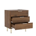 thumbnail image 5 of GZXS 3-Drawer Nightstand with Charging Station and Voice-Controlled Night Light, MDF Fluted Bedside Table with 1 AC Outlet + 2 USB Ports, 22.83"L x 15.35"W x 23.62"H, Dark Wood, 5 of 7