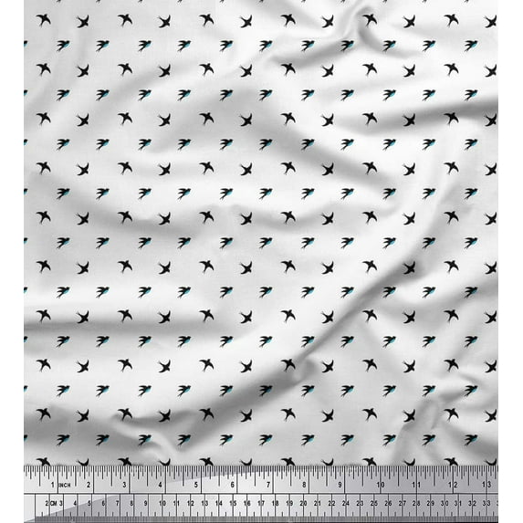 Soimoi Velvet Fabric Swallow Bird Small Fabric Prints by Yard 58 Inch Wide