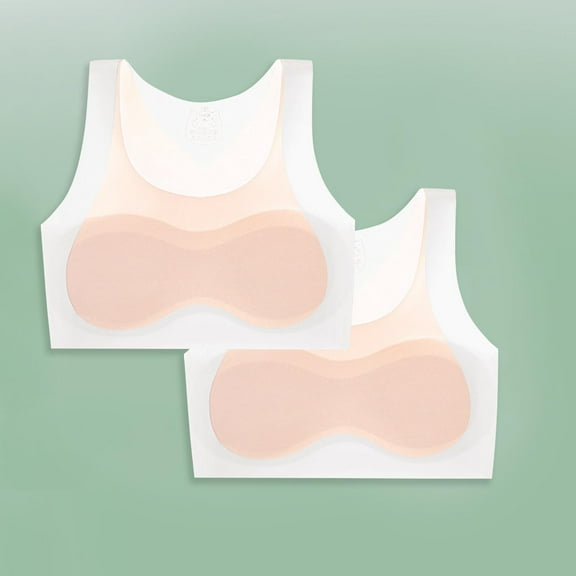 2pc Traceless Thin Girl's Training Bra for Development Girl Seamless Underwear Sports Bras with Removable Pad Girls Sports Bra Tank 10Y