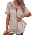 thumbnail image 2 of ZZwxWA Womens Silk Satin Pajamas Set Short Sleeve Pj Sets Button Down Pjs 2 Piece Sleepwear Loungewear Solid Color Homewear, 2 of 7