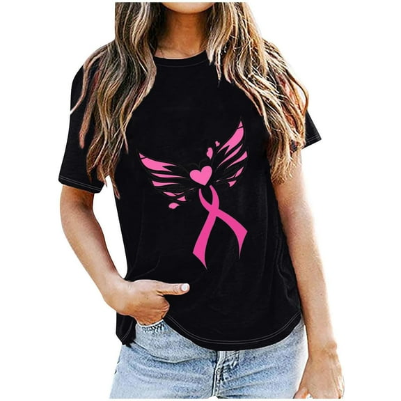 Breast Cancer Shirts for Women,Women's Pink Ribbon Graphic Tee Tops Short Sleeve Round Neck T Shirts Causal Tees Top