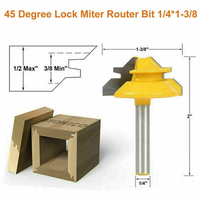 45Degree Lock Miter Router Bit Woodwork Tenon Cutter Tool with 8mm Shank 