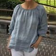 thumbnail image 3 of QIPOPIQ Women's Cotton Linen Round Collar Boxy Top Patchwork Blouses Clearance, 3 of 7