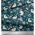 thumbnail image 2 of Soimoi Blue Cotton Duck Fabric Unicorn & Floral Print Fabric by the Yard 56 Inch Wide, 2 of 3