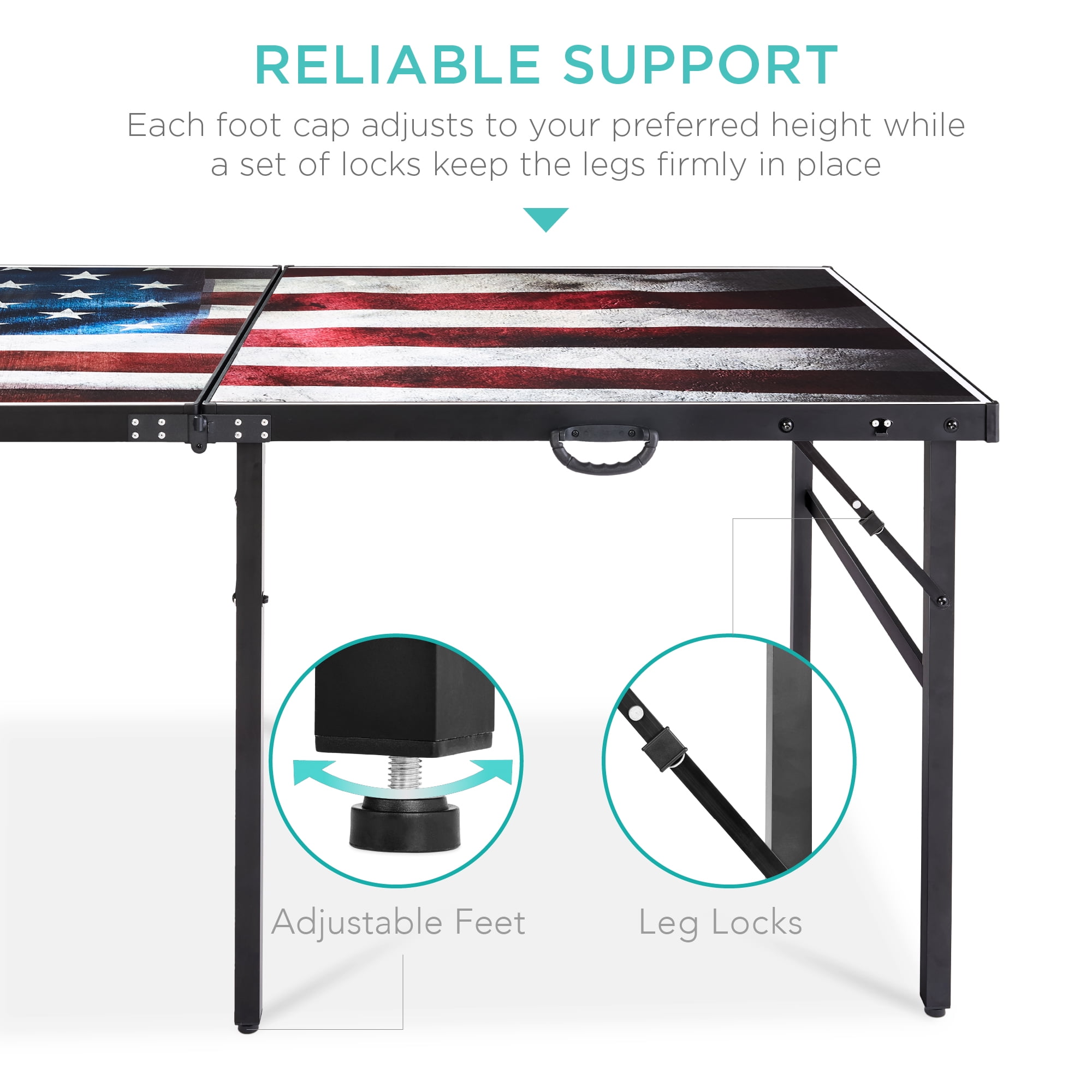 Best Choice Products 6x3 Foot Portable Ping Pong Table, Folding Mid-Size Indoor Outdoor Table Tennis Set - American Flag