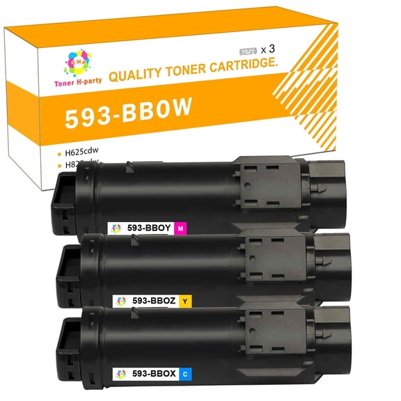 Toner H-Party 3-Pack Toner Cartridge Compatible for Dell 593-BBOX 593-BBOY 593-BBOZ Used with H625cdw H825cdw S2825cdn Printer Toner Ink Cyan, Magenta, Yellow