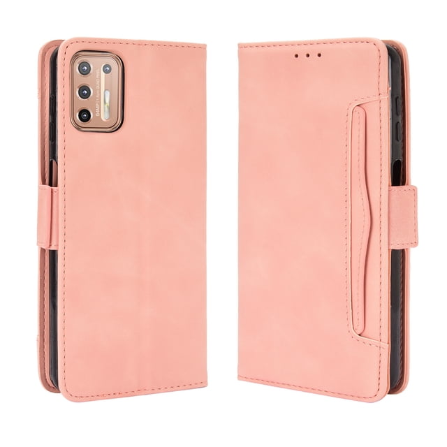 Case for Motorola MOTO G9 Plus Cover Adjustable Detachable Card Holder Magnetic closure Leather Wallet Case - Pink