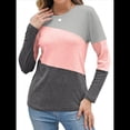 thumbnail image 3 of Blusas de Bloque de Color para Mujer, Estilo Túnica Informal de Larga con Cuello Redondo, Tipo Jersey. Rosa Grisáceo M, 3 of 8