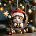 thumbnail image 4 of ToyKingdee Christmas Tree Ornaments, A Kitten in The Tree Hole 2D Acrylic Hanging Ornament, Cats with Santa Hat Cute Pet Lover Christmas Decorations Gifts, 4 of 5